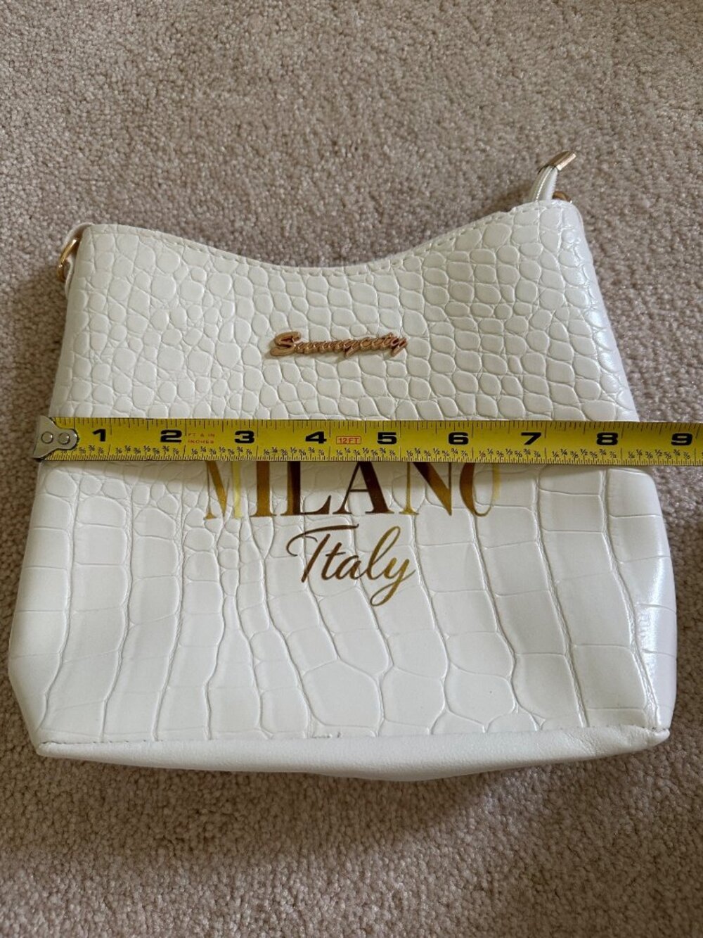 Sunnycity Milano Italy White Faux Croc Shoulder Bag With Gold Accents - Picture 16 of 16